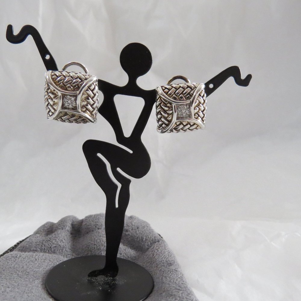Scott Kay Pave' Diamond Basketweave Sterling Silver Earrings